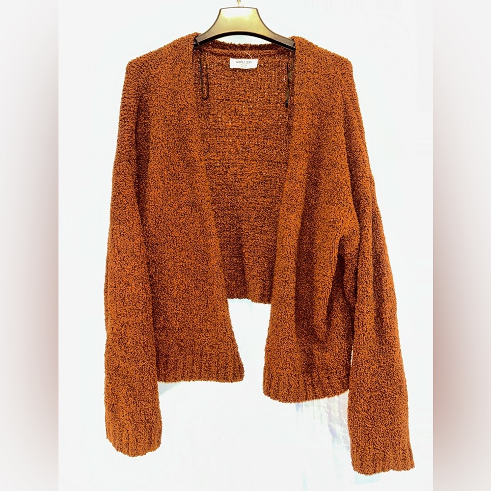Double Zero Open-Front Chunky Cardigan Sweater - Rust Brown/ Burnt Orange